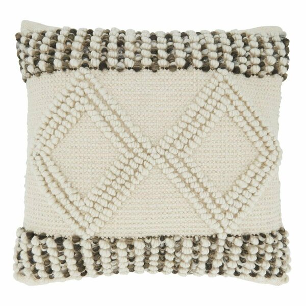 Saro 18 in. Woven Textured Poly-Filled Square Throw Pillow with Diamond Design, Ivory 1637.I18SP